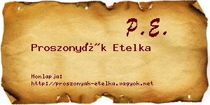 Proszonyák Etelka névjegykártya